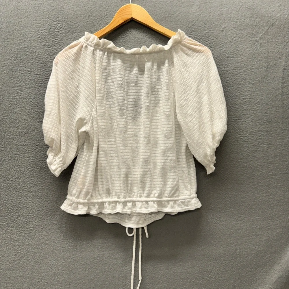 Free People Dorothy Top Womens Medium Ruffle Neck Puff Sleeve White Peasant Boho
